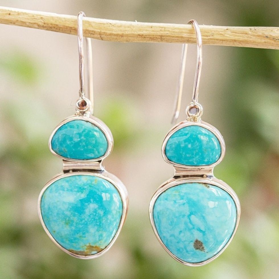 Natural Turquoise Taxco Sterling Silver Dangle Earrings 'Sky-Kissed Sea'