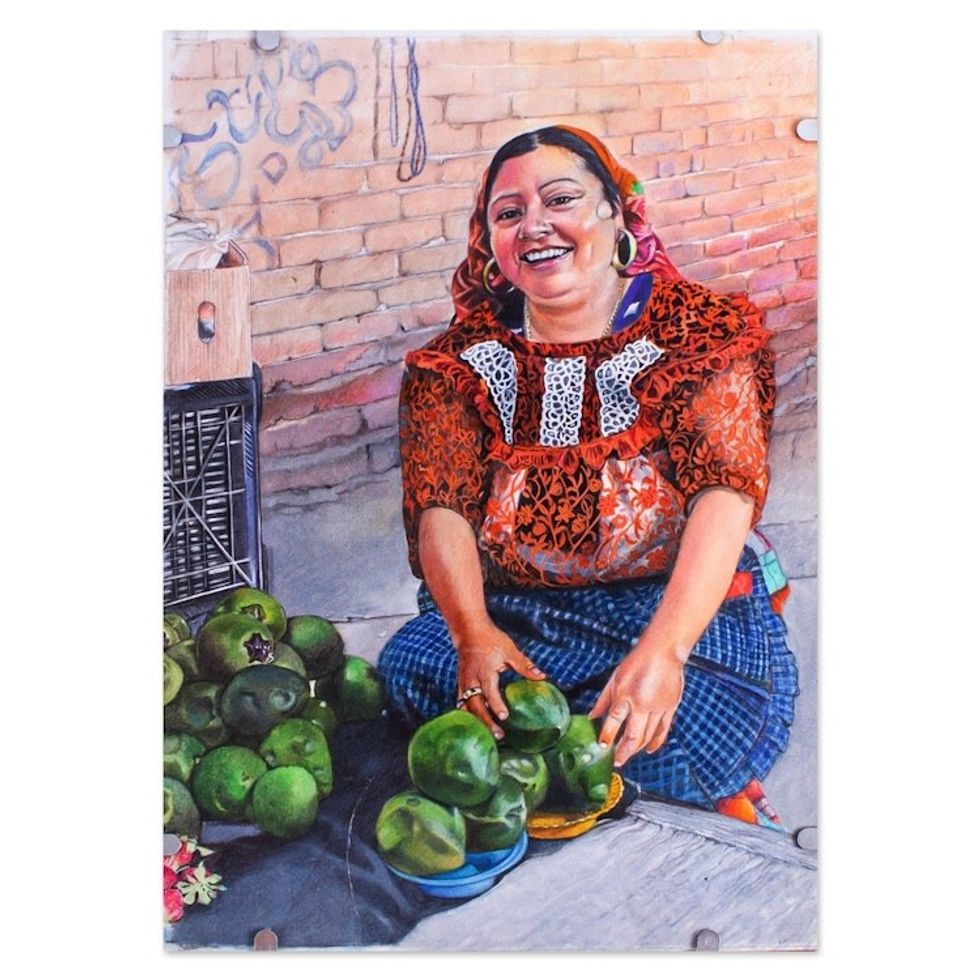 Signed and Mounted Portrait of Zapote Vendor from Mexico 'Zapote Vendor'