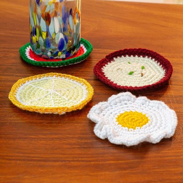 Alternate image for Food-Themed Crocheted Coasters Set of 4 Good Taste