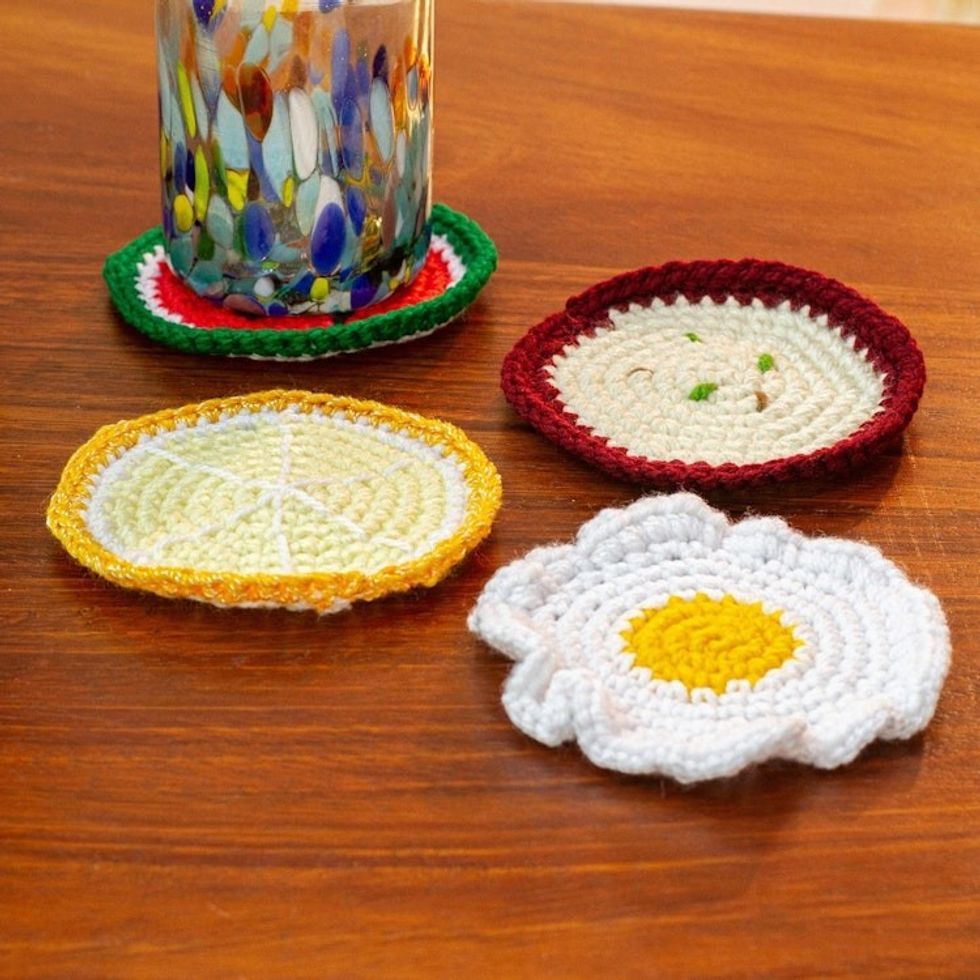 Food-Themed Crocheted Coasters Set of 4 'Good Taste'