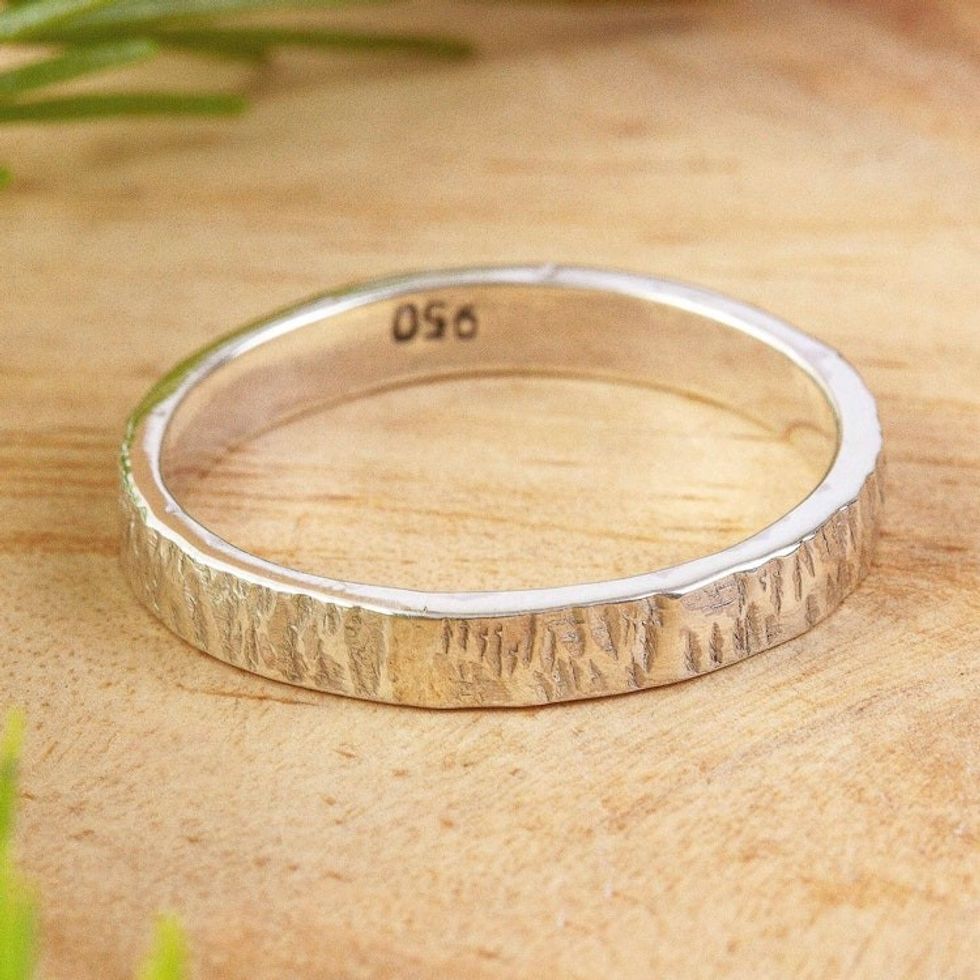 Slender Textured 950 Silver Band Ring for Men and Women 'Subtle Texture'