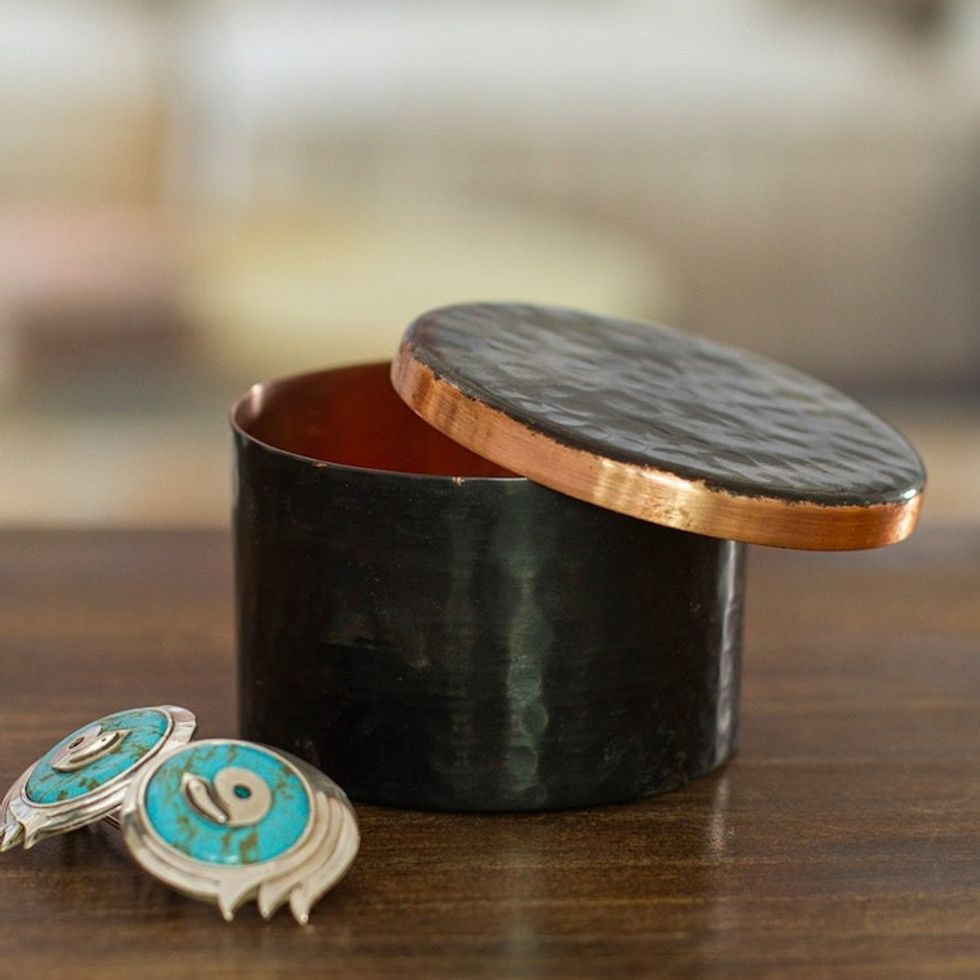 Handcrafted Black Hammered Copper Petite Keepsake Box 'Midnight Mysteries'