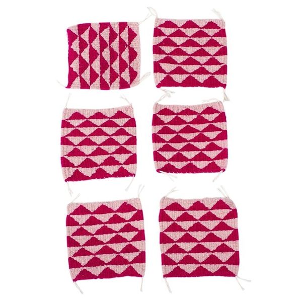 Alternate image for Set of 6 Hand Loomed Wool Coasters in Fuchsia and Pink Zapotec Diamond in Fuchsia