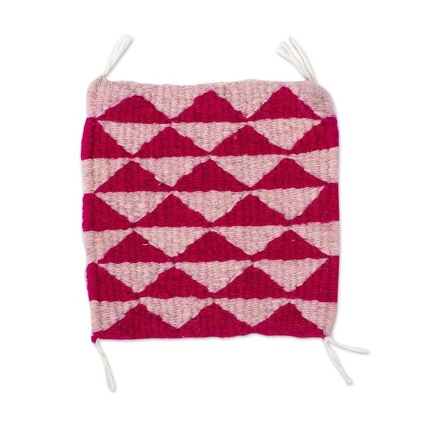 Alternate image for Set of 6 Hand Loomed Wool Coasters in Fuchsia and Pink Zapotec Diamond in Fuchsia
