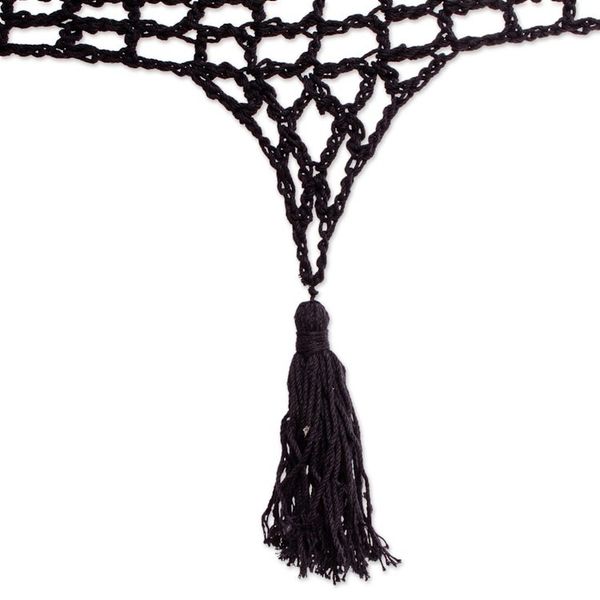 Alternate image for Coal Black Tasseled Cotton Hammock Triple from Mexico Veranda in Black