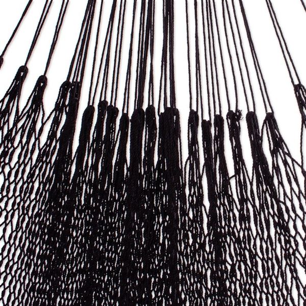 Alternate image for Coal Black Tasseled Cotton Hammock Triple from Mexico Veranda in Black