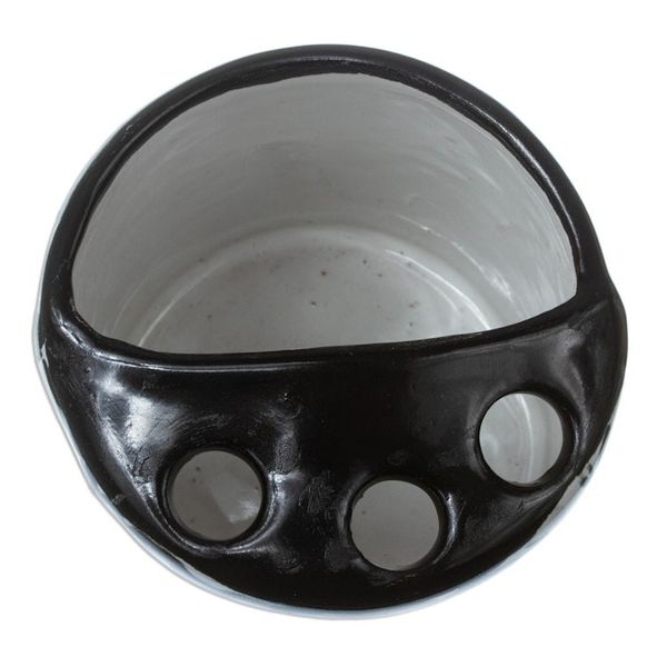 Alternate image for Black and White Hand Painted Ceramic Toothbrush Holder Monochrome Flowers