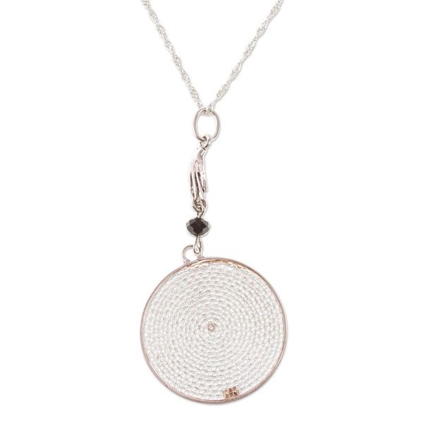 Alternate image for Mexican Sterling Silver Filigree Pendant Necklace Hand to the Sun