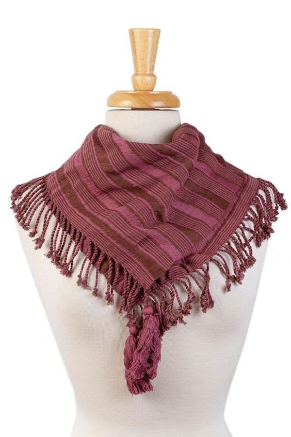 Alternate image for Backstrap Loom Handwoven Brown and Mulberry Cotton Scarf Maya Rosewood