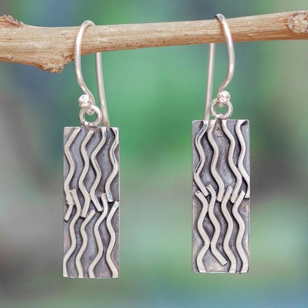 Alternate image for 950 Silver Rectangular Dangle Earrings from Taxco Mexico Interweaving