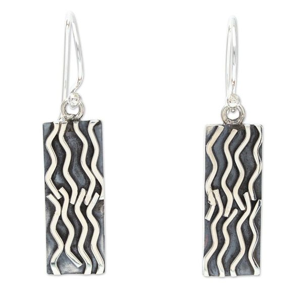 Alternate image for 950 Silver Rectangular Dangle Earrings from Taxco Mexico Interweaving
