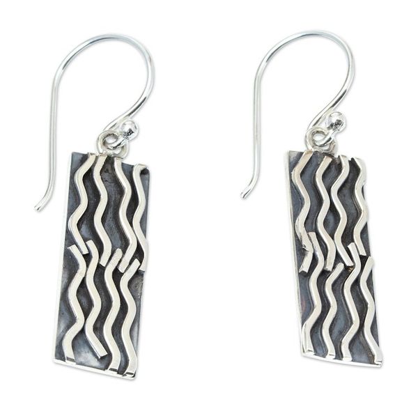 Alternate image for 950 Silver Rectangular Dangle Earrings from Taxco Mexico Interweaving