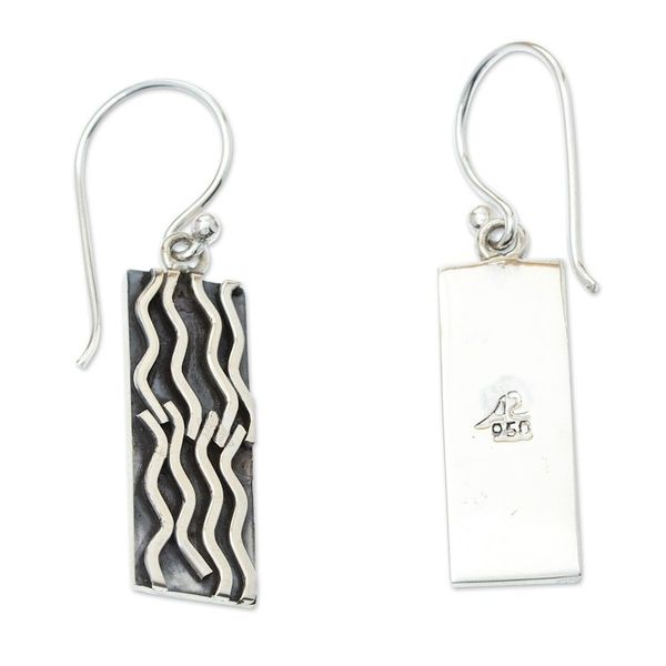 Alternate image for 950 Silver Rectangular Dangle Earrings from Taxco Mexico Interweaving