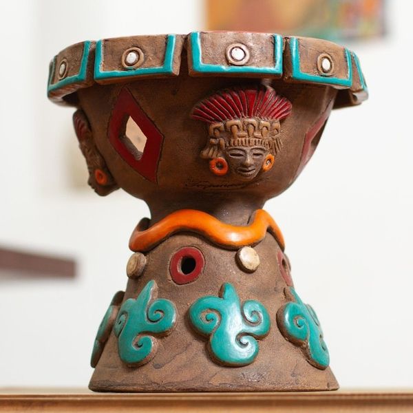 Alternate image for Artisan Crafted Decorative Ceramic Footed Bowl Footed Censer