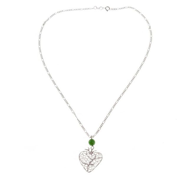Alternate image for Sterling Silver Filigree Heart Pendant with Agate Bead Under the Apple Tree