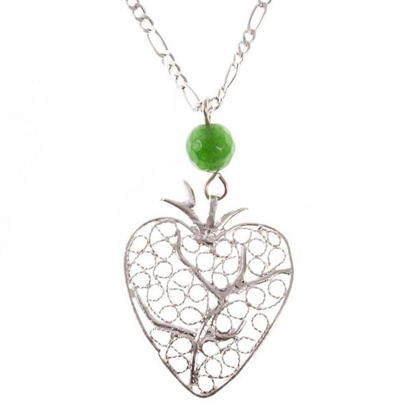 Alternate image for Sterling Silver Filigree Heart Pendant with Agate Bead Under the Apple Tree