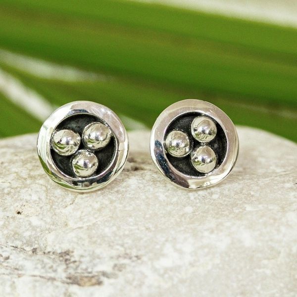 Alternate image for Taxco Silver Stud Earrings from Mexico Silver Beads