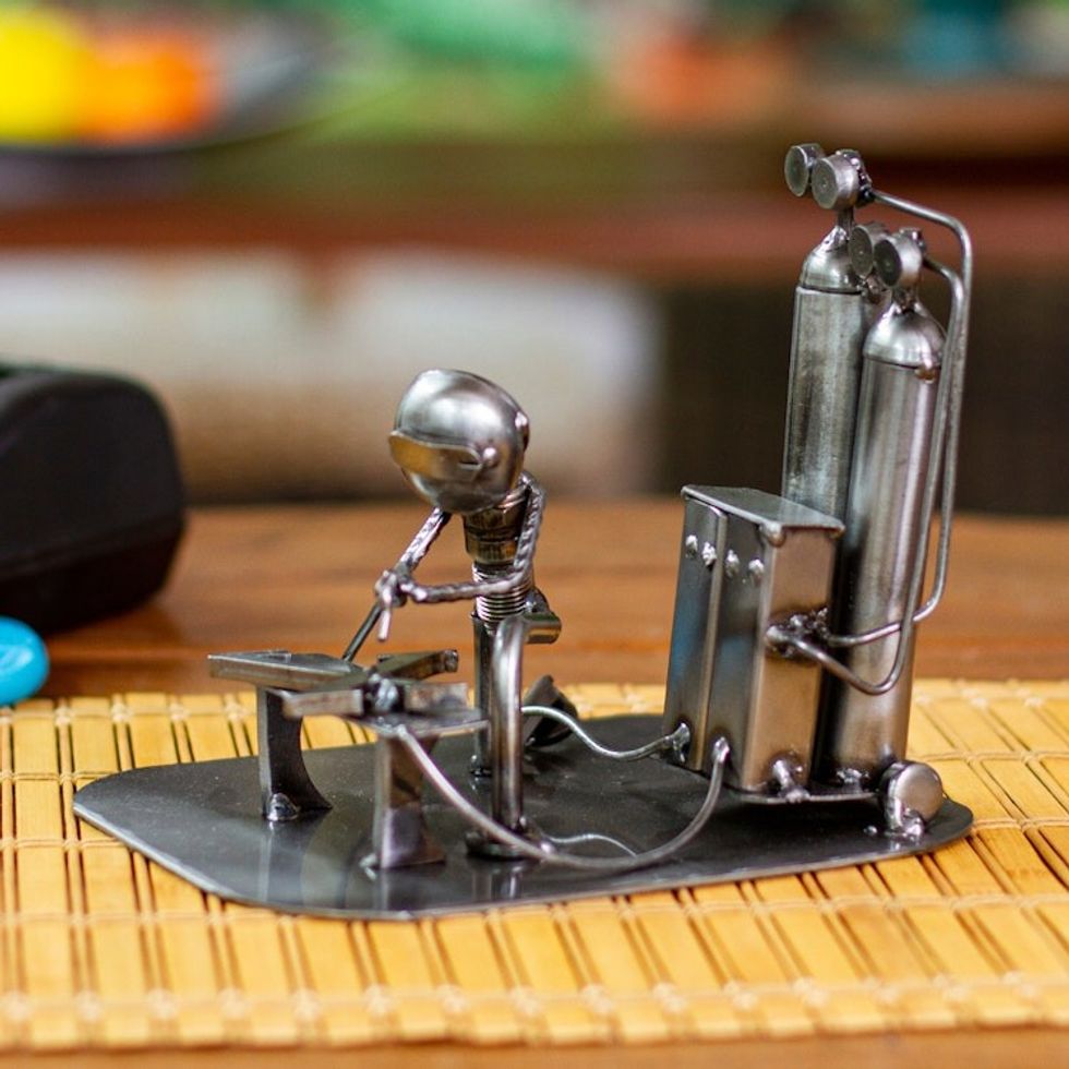 Rustic Metal Auto Parts Sculpture of Welder 'Rustic Welder'