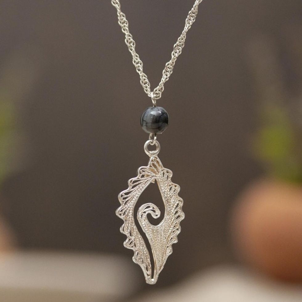 925 Sterling Silver Necklace with Filigree Pendant and Agate 'Filigree Snail'