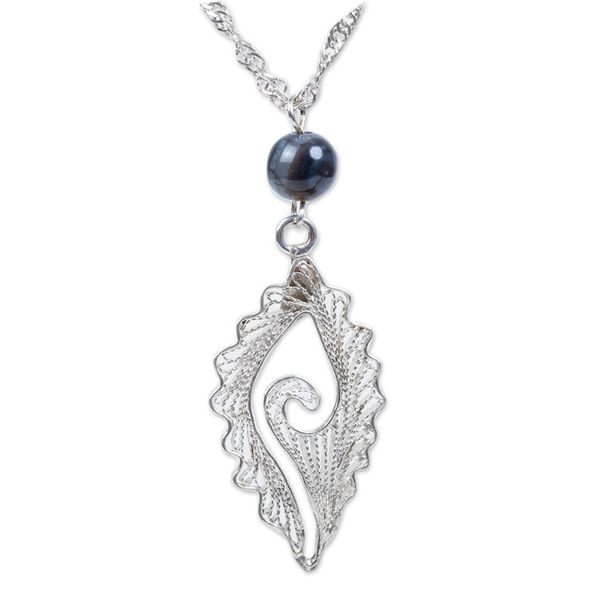 Alternate image for 925 Sterling Silver Necklace with Filigree Pendant and Agate Filigree Snail