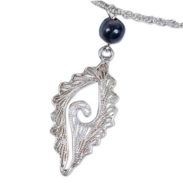 Alternate image for 925 Sterling Silver Necklace with Filigree Pendant and Agate Filigree Snail