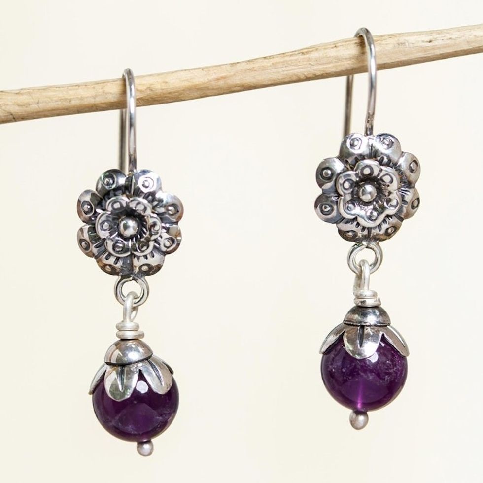 Artisan Crafted Amethyst Earrings 'Natural Affinity'