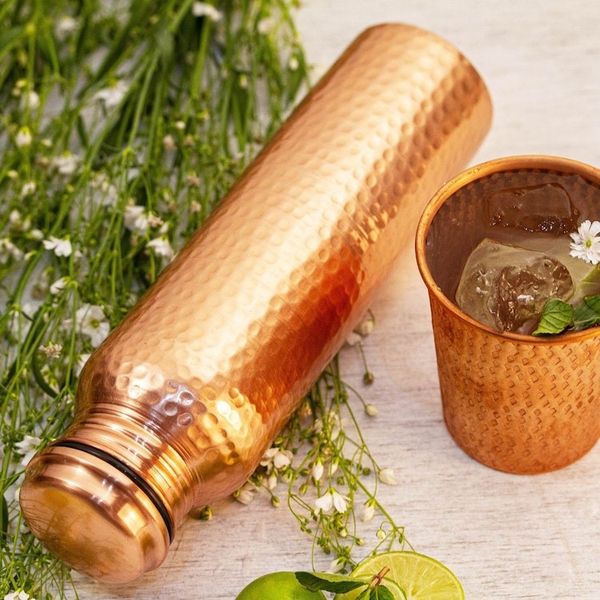 Alternate image for Handcrafted Mexican Copper Bottle Gleaming Pebbles