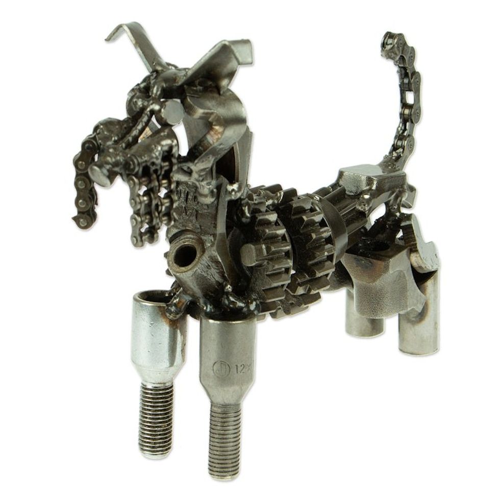Upcycled Auto Part Rustic Dog Sculpture from Mexico 'Rustic Schnauzer'