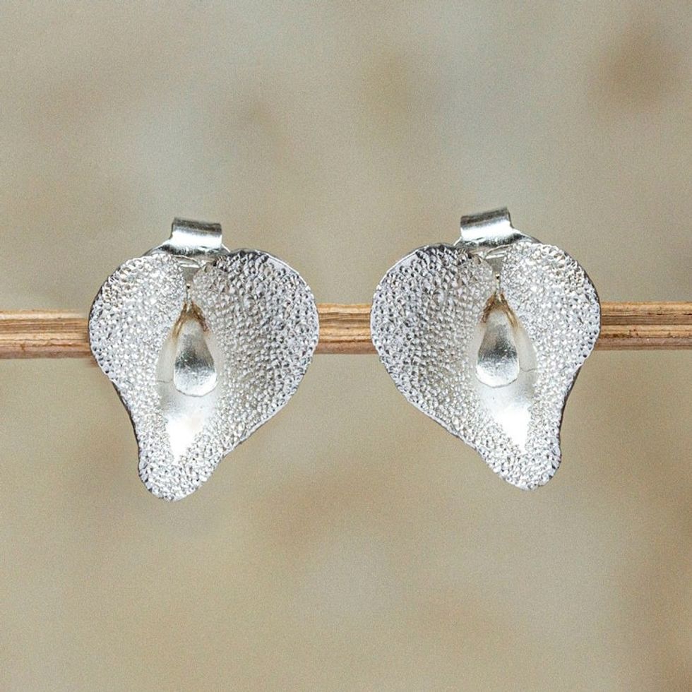 Floral Button Earrings in Sterling Silver 'Delicate Lily'
