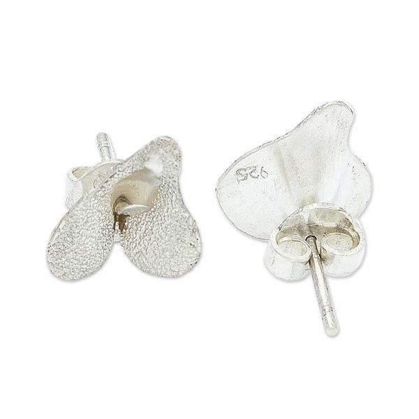 Alternate image for Floral Button Earrings in Sterling Silver Delicate Lily