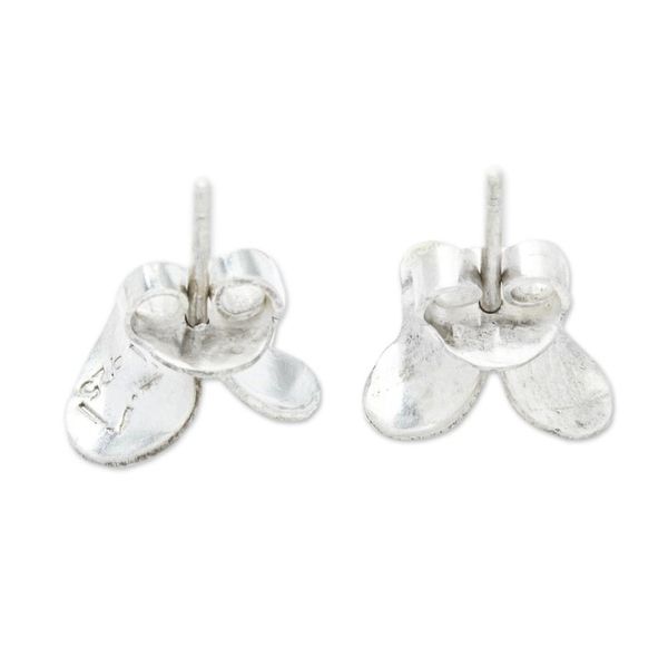 Alternate image for Floral Button Earrings in Sterling Silver Delicate Lily
