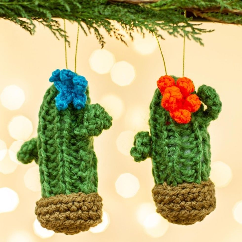 Crocheted Saguaro Cactus Ornaments Pair 'Saguaro Cheer'