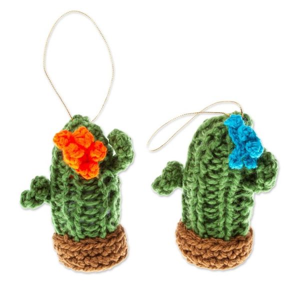 Alternate image for Crocheted Saguaro Cactus Ornaments Pair Saguaro Cheer