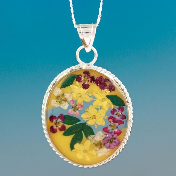 Alternate image for Sterling Silver Necklace with Yellow Dried Flower Pendant Yellow Forever
