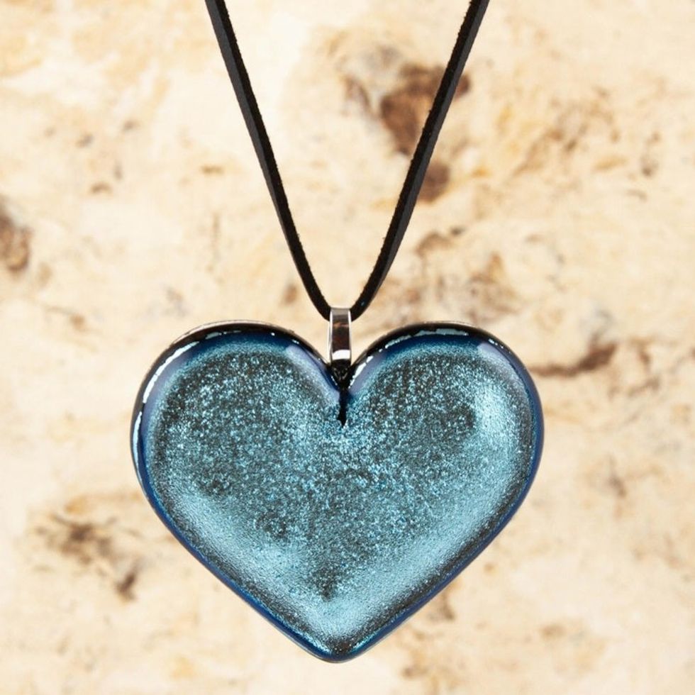 Silver Heart Dichroic Glass Necklace 'Heart of Silver'