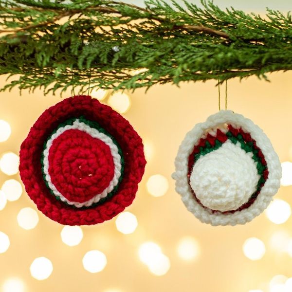 Alternate image for Hand Crocheted Sombrero Christmas Ornaments Pair Holiday Sombreros