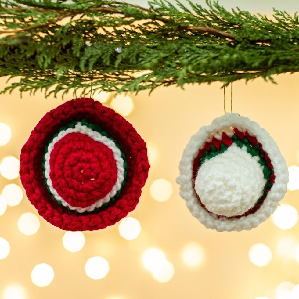 Hand Crocheted Sombrero Christmas Ornaments Pair 'Holiday Sombreros'