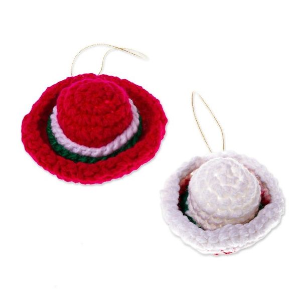 Alternate image for Hand Crocheted Sombrero Christmas Ornaments Pair Holiday Sombreros