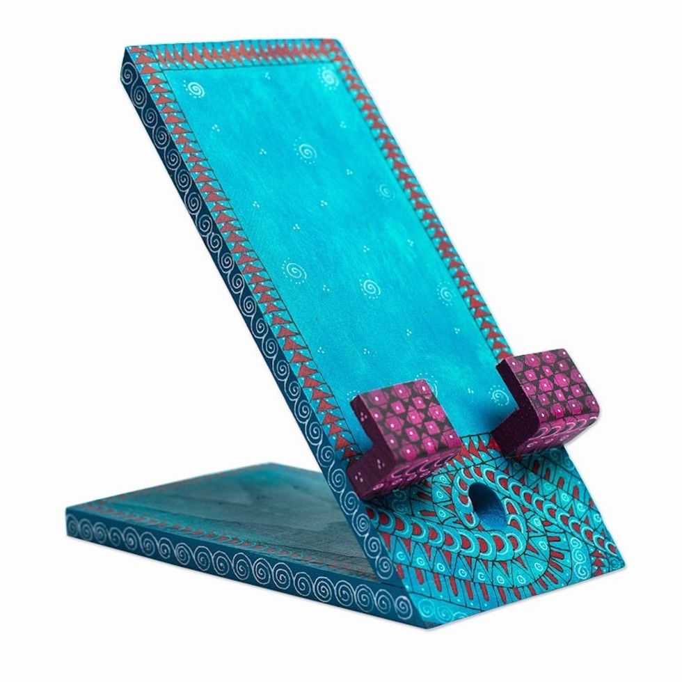 Artisan Hand Painted Phone Holder 'Hello Oaxaca'
