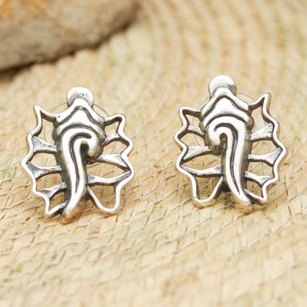 Sterling Silver Button Earrings with Aztec Snail Symbol 'Aztec Snail'