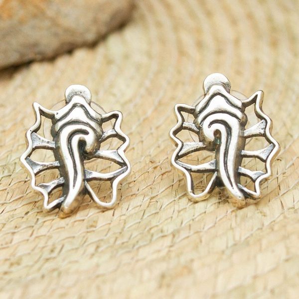 Alternate image for Sterling Silver Button Earrings with Aztec Snail Symbol Aztec Snail