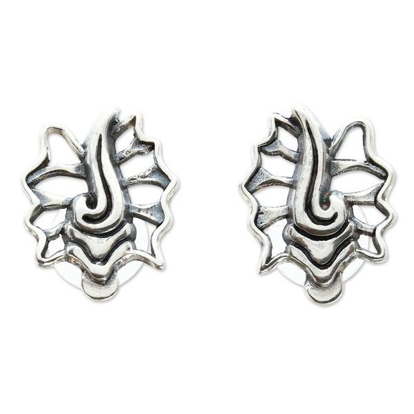 Alternate image for Sterling Silver Button Earrings with Aztec Snail Symbol Aztec Snail