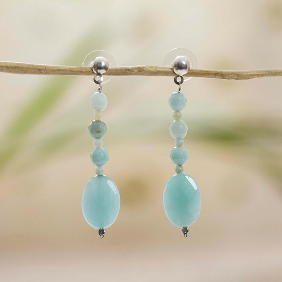 Handcrafted Amazonite Beaded Earrings from Mexico 'Serene Energy'
