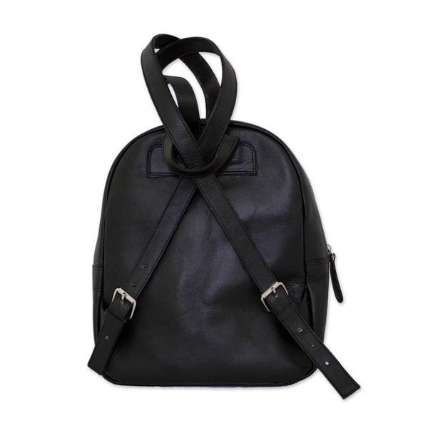 Alternate image for Floral Pattern Leather Backpack in Black from Mexico Onyx Floral Artisan