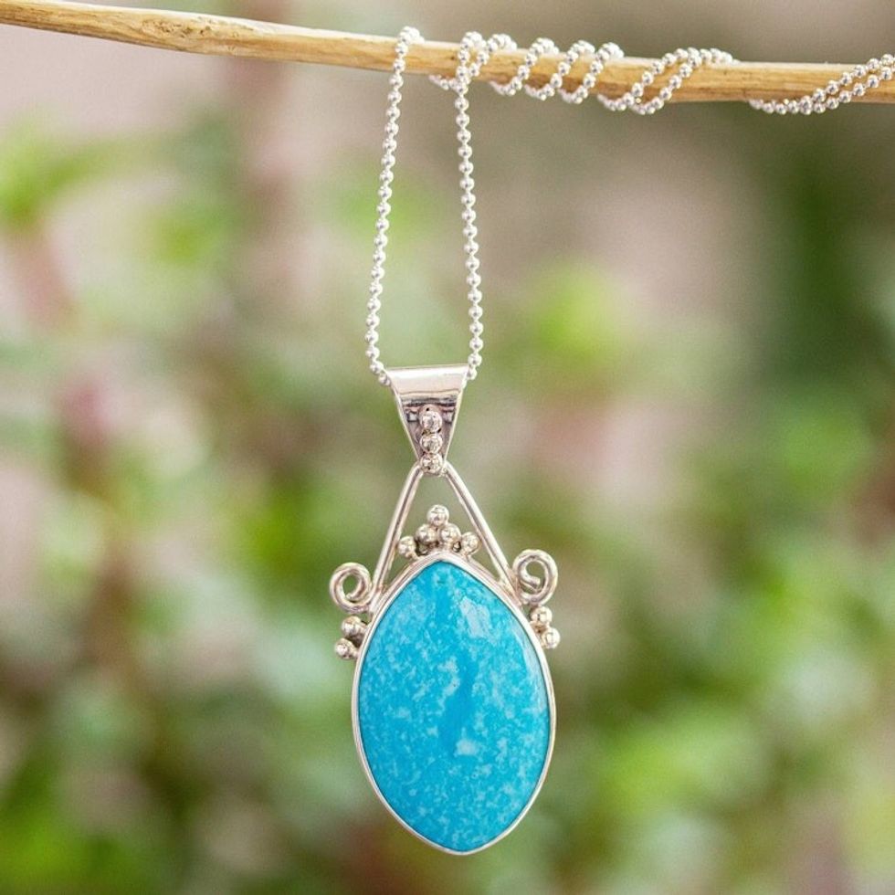 Taxco Sterling Silver Necklace with Natural Turquoise 'Beautiful Bacalar'