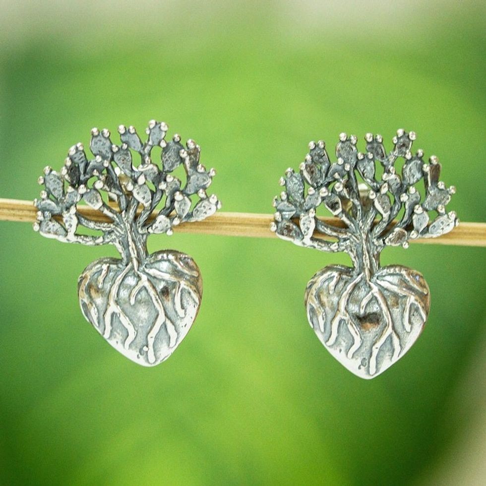 Cactus Motif Drop Earrings .8 inch 'Root of Life'