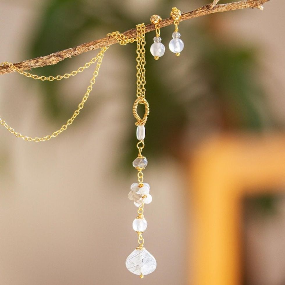 Necklace and Earrings Set with Multiple Gemstones 'Stardust'
