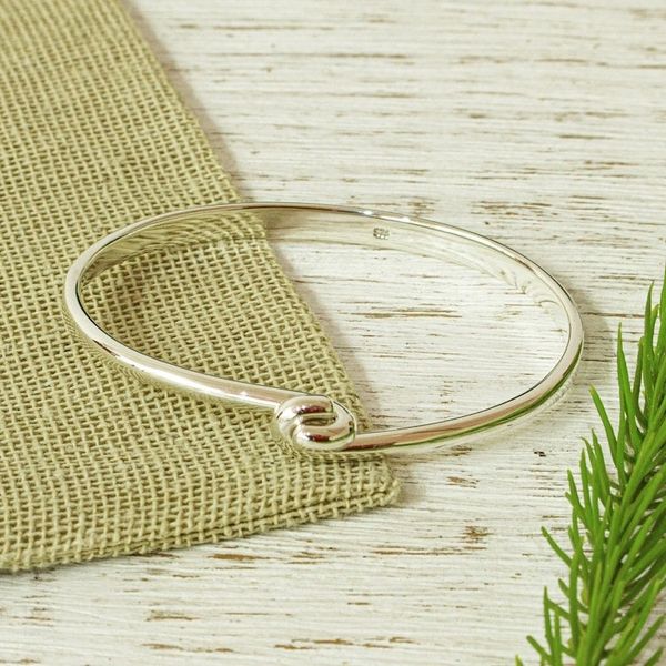 Alternate image for Modern Minimalist Sterling Silver Bangle Bracelet from Taxco Clasping Hands