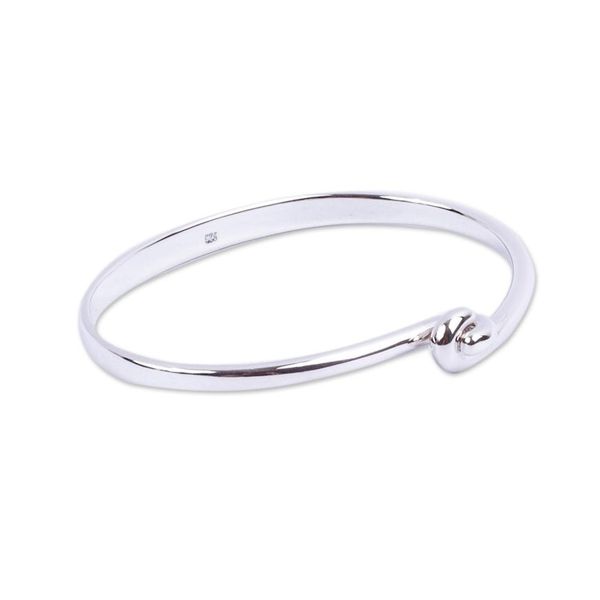 Alternate image for Modern Minimalist Sterling Silver Bangle Bracelet from Taxco Clasping Hands
