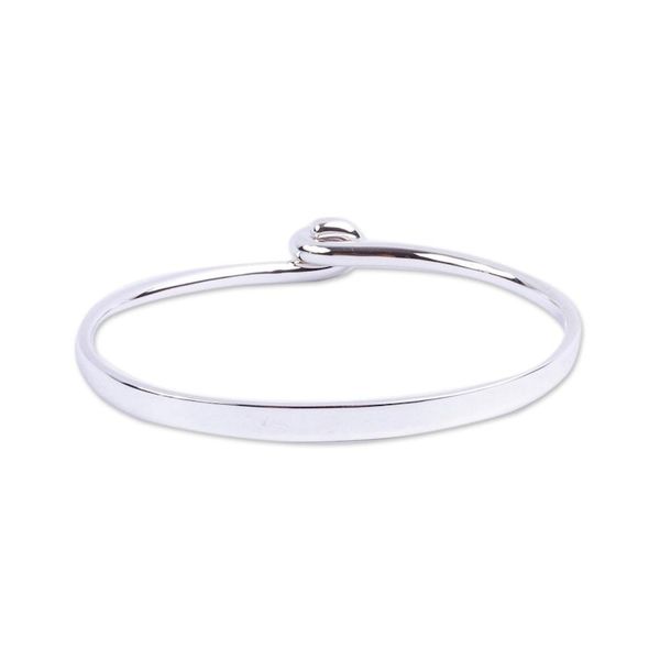Alternate image for Modern Minimalist Sterling Silver Bangle Bracelet from Taxco Clasping Hands